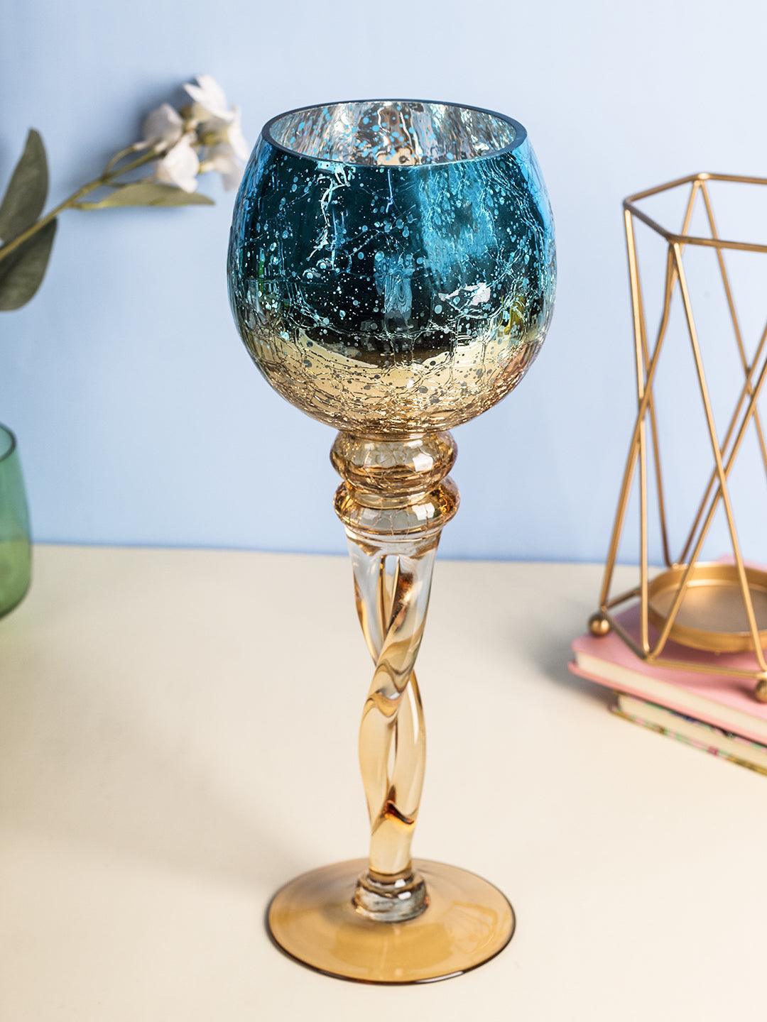 Decorative Skyblue Tined Glass Candlestick Holder - MARKET 99