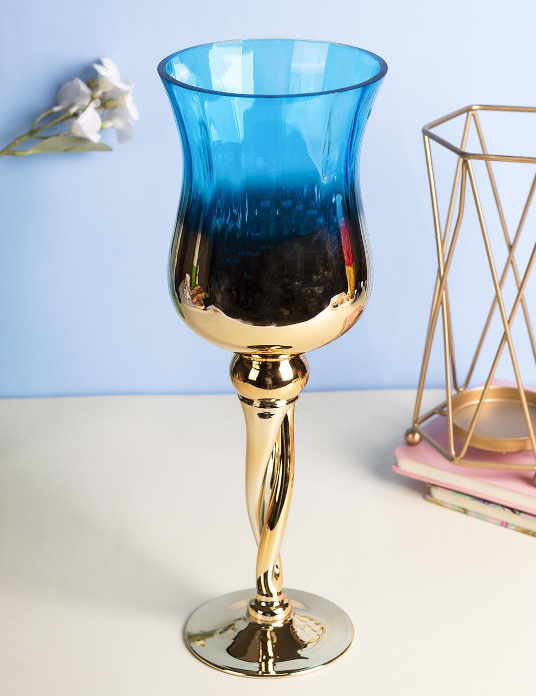Decorative Skyblue Tined Glass Tealight Candlestick Holder - MARKET 99