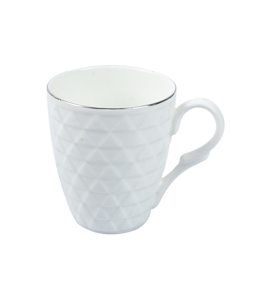 Diamond Textured Ceramic Coffee Mug With Golden Ring Corner (Cream White, 330 mL) - MARKET 99