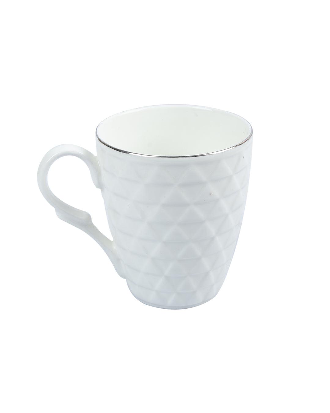 Diamond Textured Ceramic Coffee Mug With Golden Ring Corner (Cream White, 330 mL) - MARKET 99