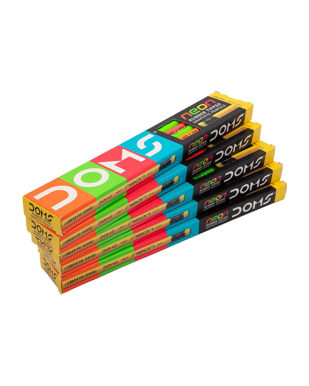 DOMS Neon Pencils, with Eraser Tip, Assorted Colours, Wood Set of 50 - MARKET 99