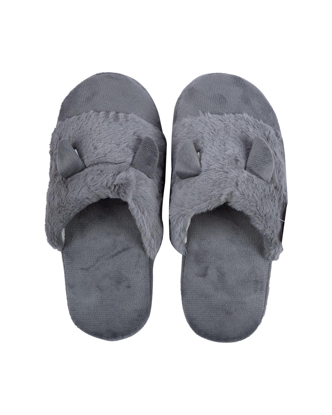 Donati Bedroom Fluffy Slippers, Grey, Polyester - MARKET 99