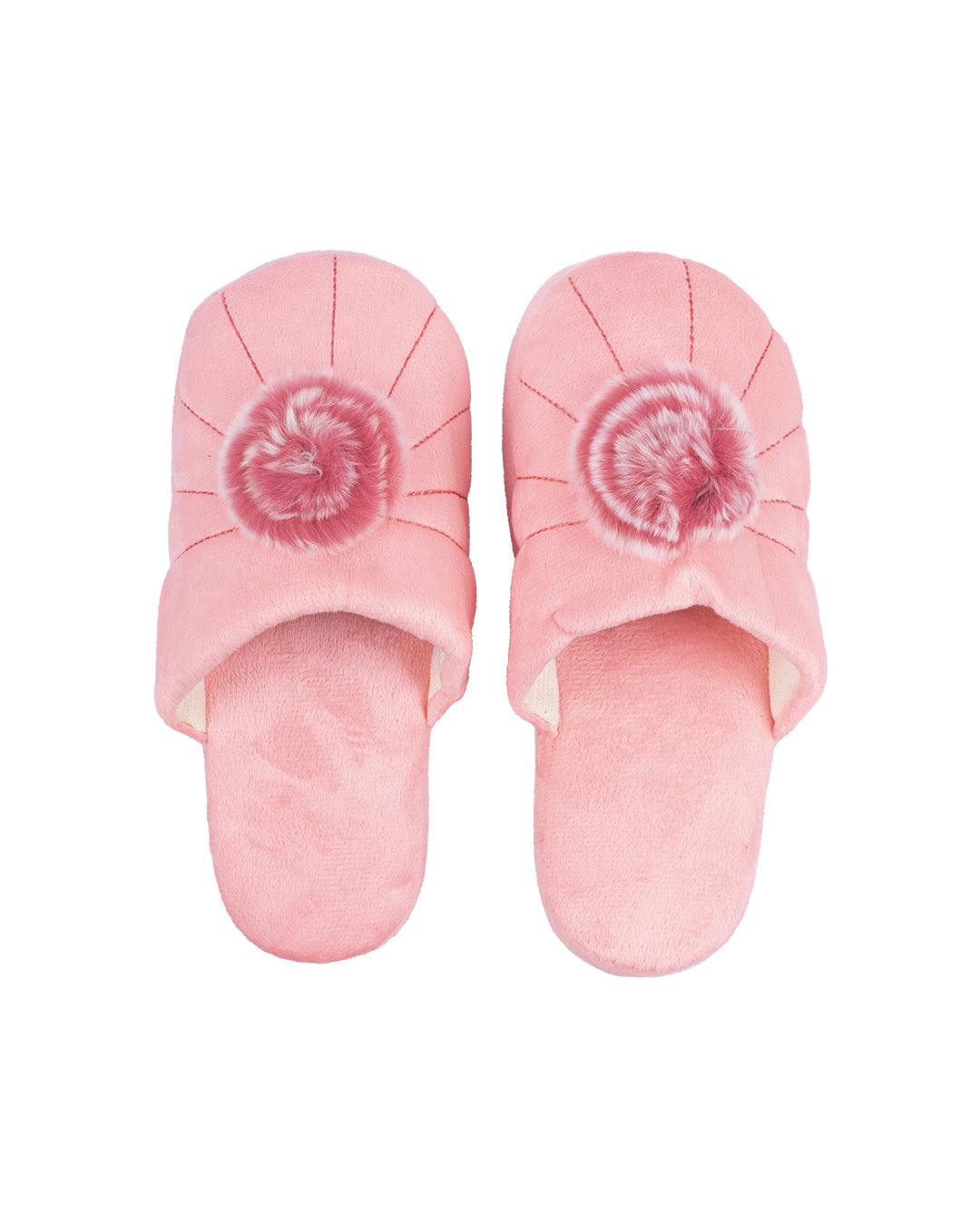 Donati Bedroom Slippers, Pom Pom Design, Pink, Polyester - MARKET 99