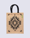 Donati Jute Bag, Natural Jute Finish, Dori Handle, Printed Bag, Black & Natural Colour, Jute - MARKET 99