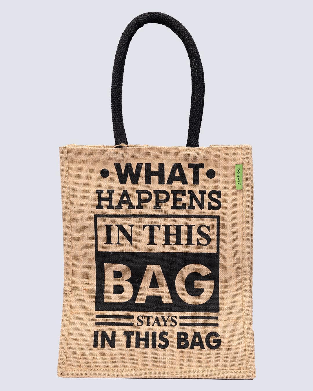 Donati Jute Bag, Natural Jute Finish, Dori Handle, Printed Bag, Black & Natural Colour, Jute - MARKET 99