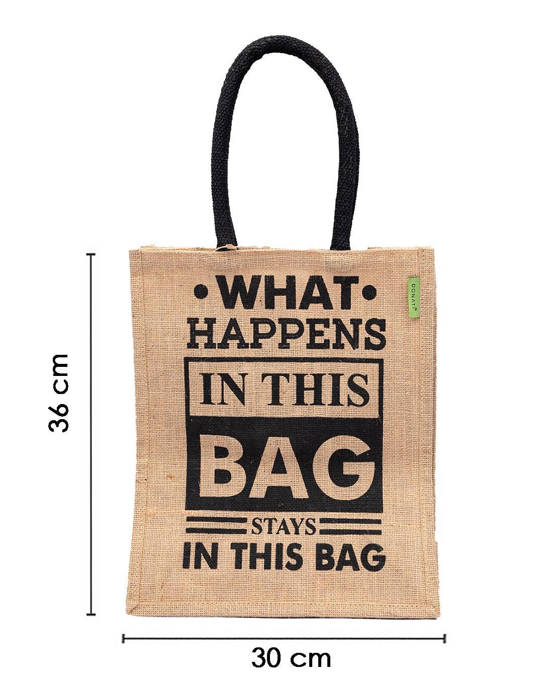 Donati Jute Bag, Natural Jute Finish, Dori Handle, Printed Bag, Black & Natural Colour, Jute - MARKET 99