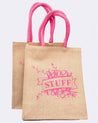 Donati Jute Bag, Natural Jute Finish, Dori Handle, Printed Bag, Pink & Natural Colour, Jute - MARKET 99