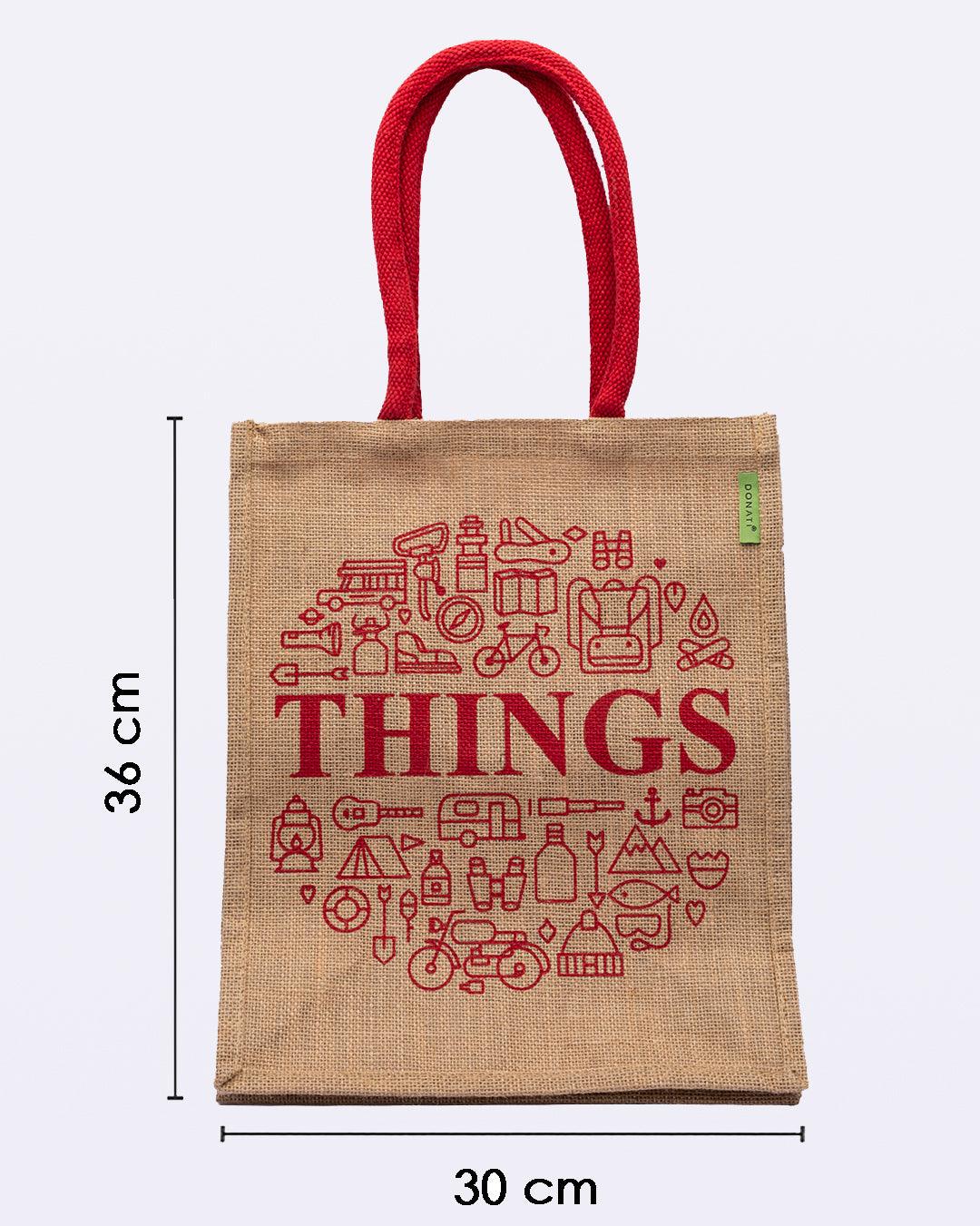 Donati Jute Bag, Natural Jute Finish, Dori Handle, Printed Bag, Red & Natural Colour, Jute - MARKET 99