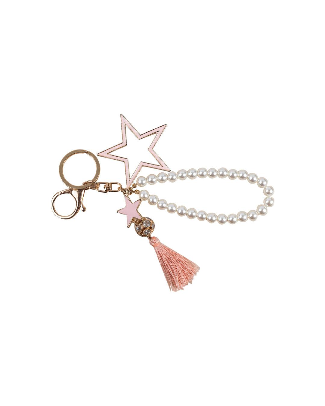 Donati Key Chain, Star & Pearls, Pink, PU Leather, - MARKET 99