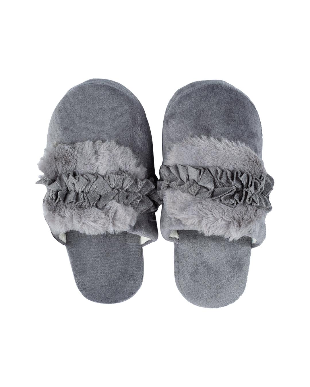 Donati Woman Fluffy Slippers, Grey, Polyester - MARKET 99