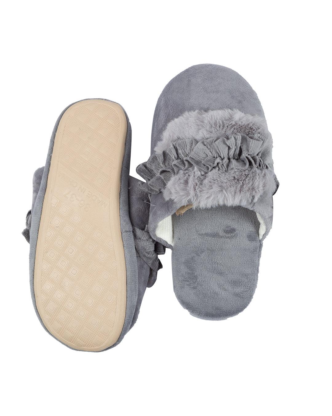 Donati Woman Fluffy Slippers, Grey, Polyester - MARKET 99