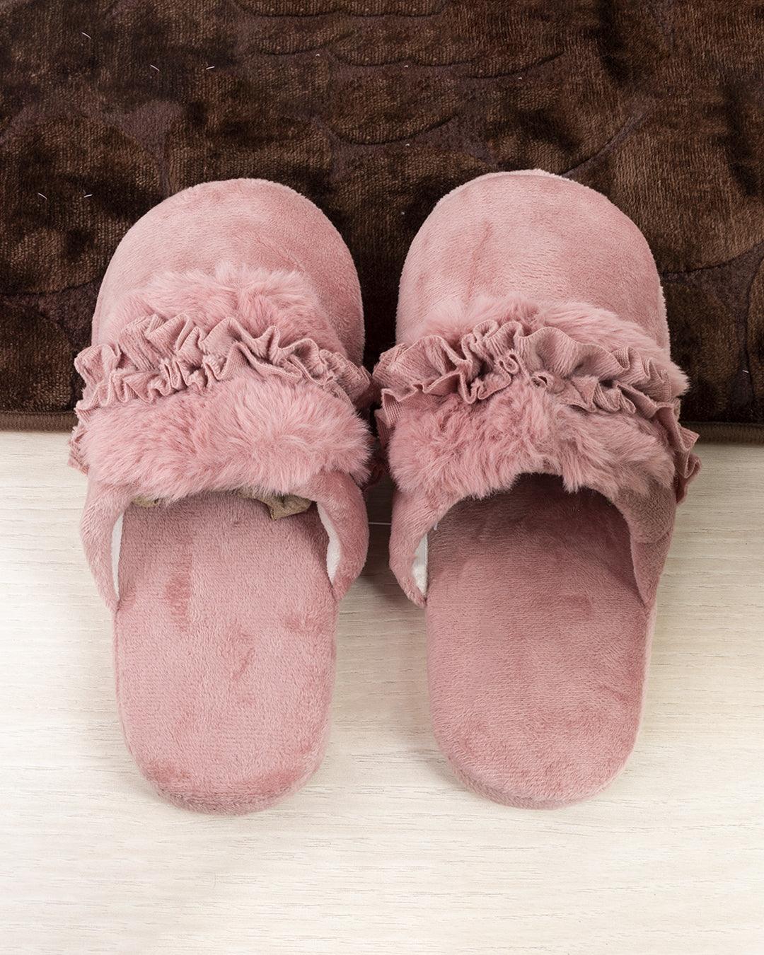 Donati Woman Fluffy Slippers, Peach, Polyester - MARKET 99