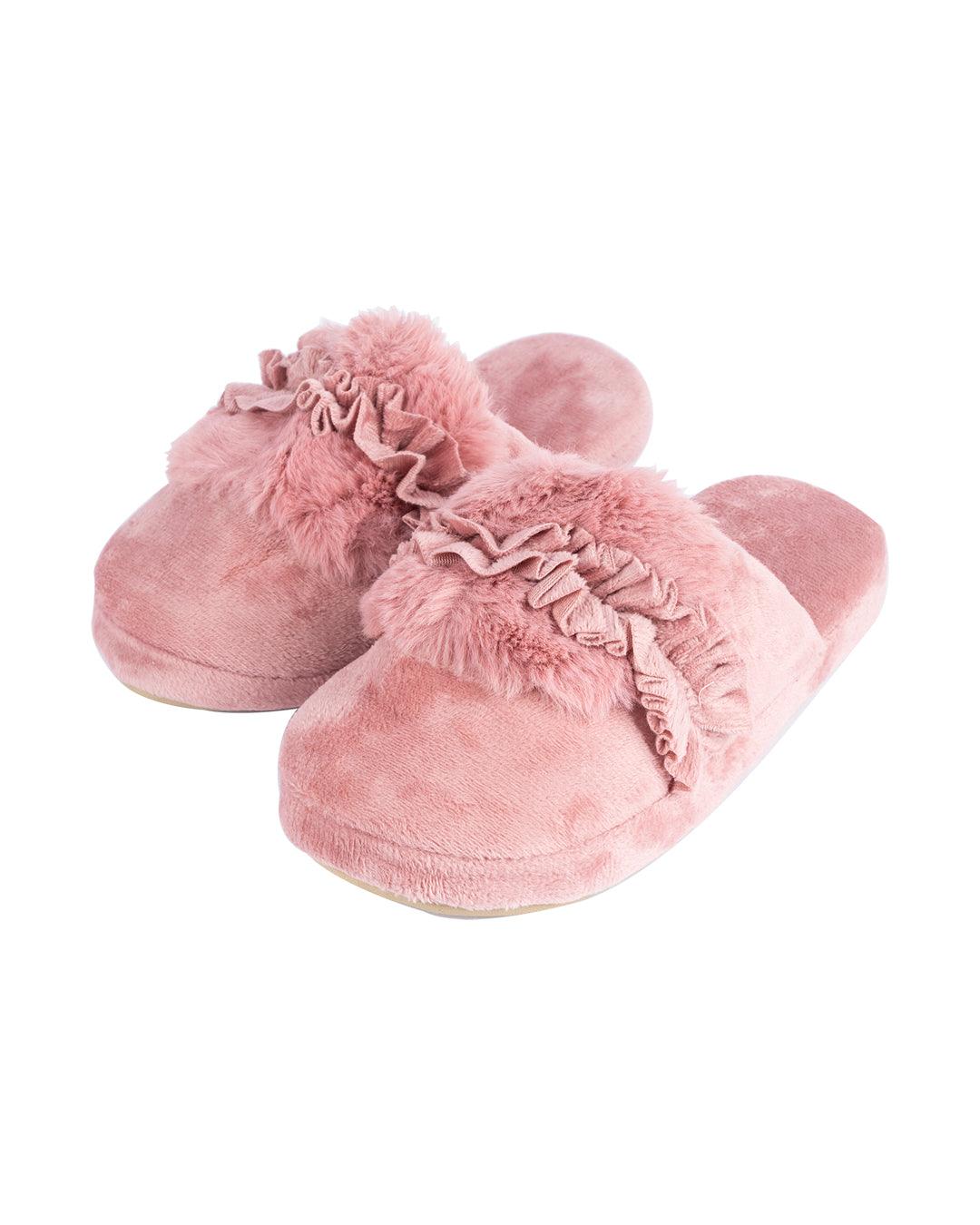 Donati Woman Fluffy Slippers, Peach, Polyester - MARKET 99