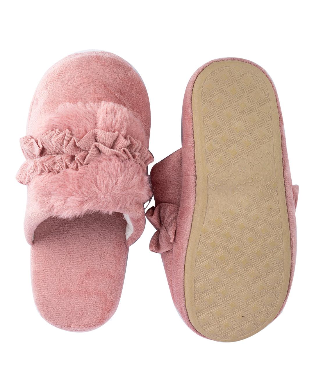 Donati Woman Fluffy Slippers, Peach, Polyester - MARKET 99