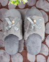 Donati Woman Fluffy Slippers, Ribbon & Pearl, Grey, Polyester - MARKET 99