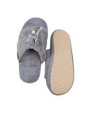 Donati Woman Fluffy Slippers, Ribbon & Pearl, Grey, Polyester - MARKET 99