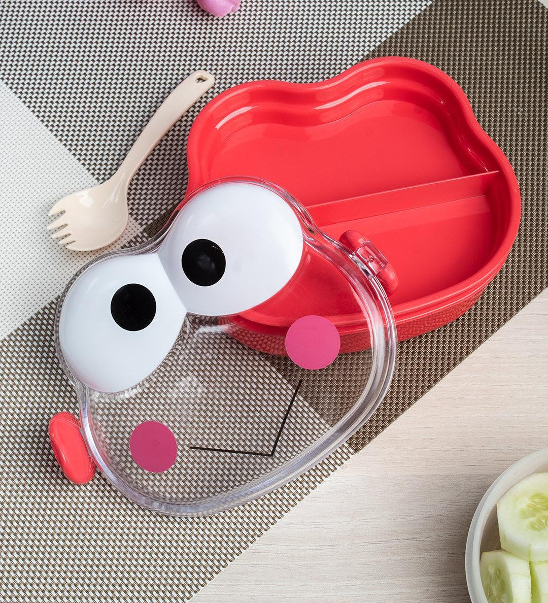 Double Layer Frog Shape Lunch Box for Kids With Spoon, Red, Plastic - MARKET 99