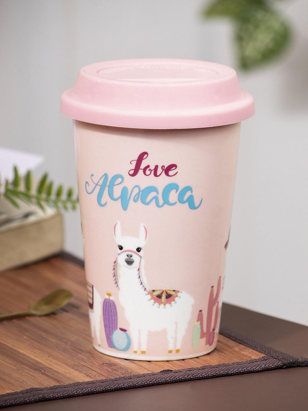 Double Wall Ceramic Travel Mug With Lid (400 mL) - MARKET 99