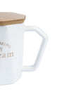 'DREAMING MY Dream' Ceramic Coffee Mug With Wooden Lid - White, 320 Ml - MARKET 99