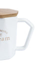 'DREAMING MY Dream' Ceramic Coffee Mug With Wooden Lid - White, 320 Ml - MARKET 99