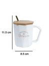 'DREAMING MY Dream' Ceramic Coffee Mug With Wooden Lid - White, 320 Ml - MARKET 99