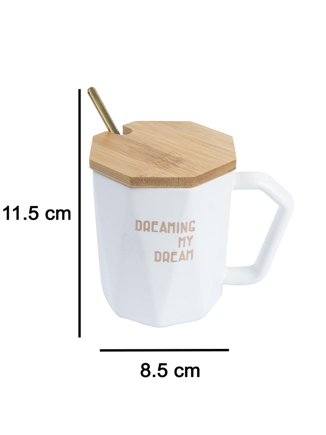 DREAMING MY Dream' Coffee Mug With Lid - White, 320 Ml - MARKET 99