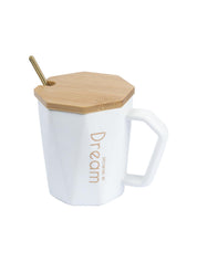 DREAMING MY Dream' Coffee Mug With Wooden Lid - White, 320 Ml - MARKET 99