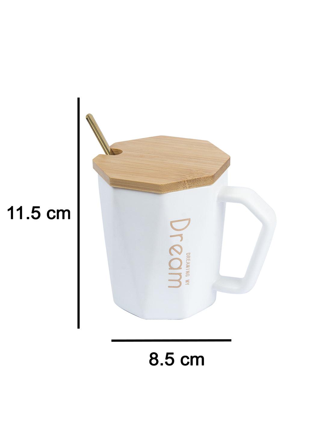 DREAMING MY Dream' Coffee Mug With Wooden Lid - White, 320 Ml - MARKET 99