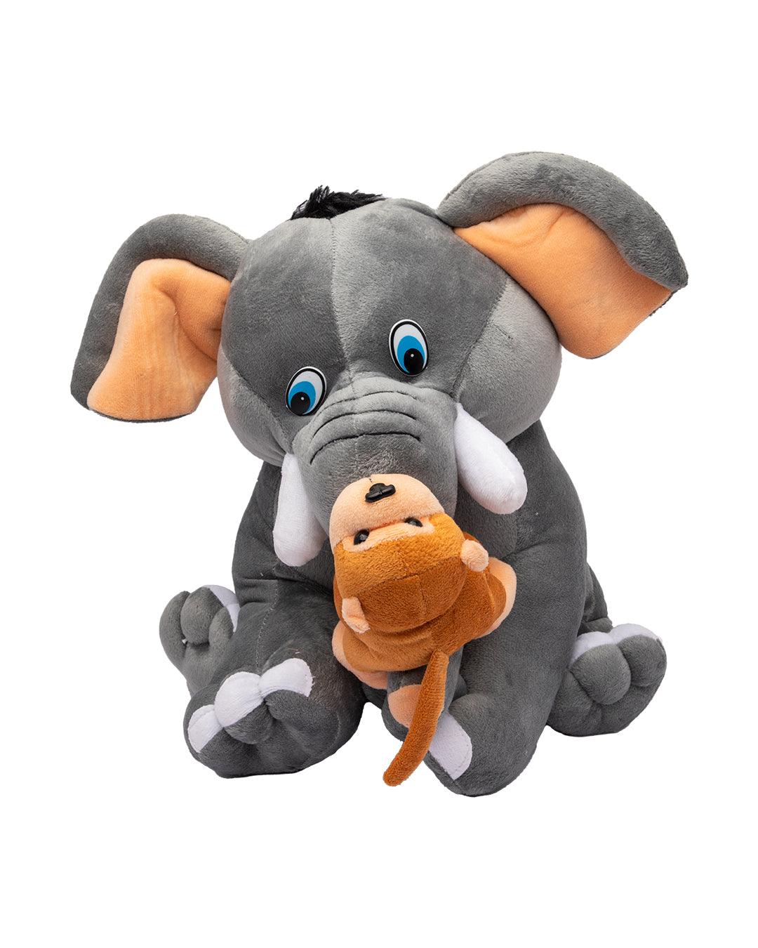 Elephant with Monkey, Plush Toy, Grey, Polyester - MARKET 99