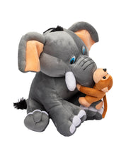 Elephant with Monkey, Plush Toy, Grey, Polyester - MARKET 99