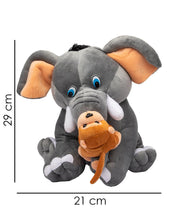 Elephant with Monkey, Plush Toy, Grey, Polyester - MARKET 99