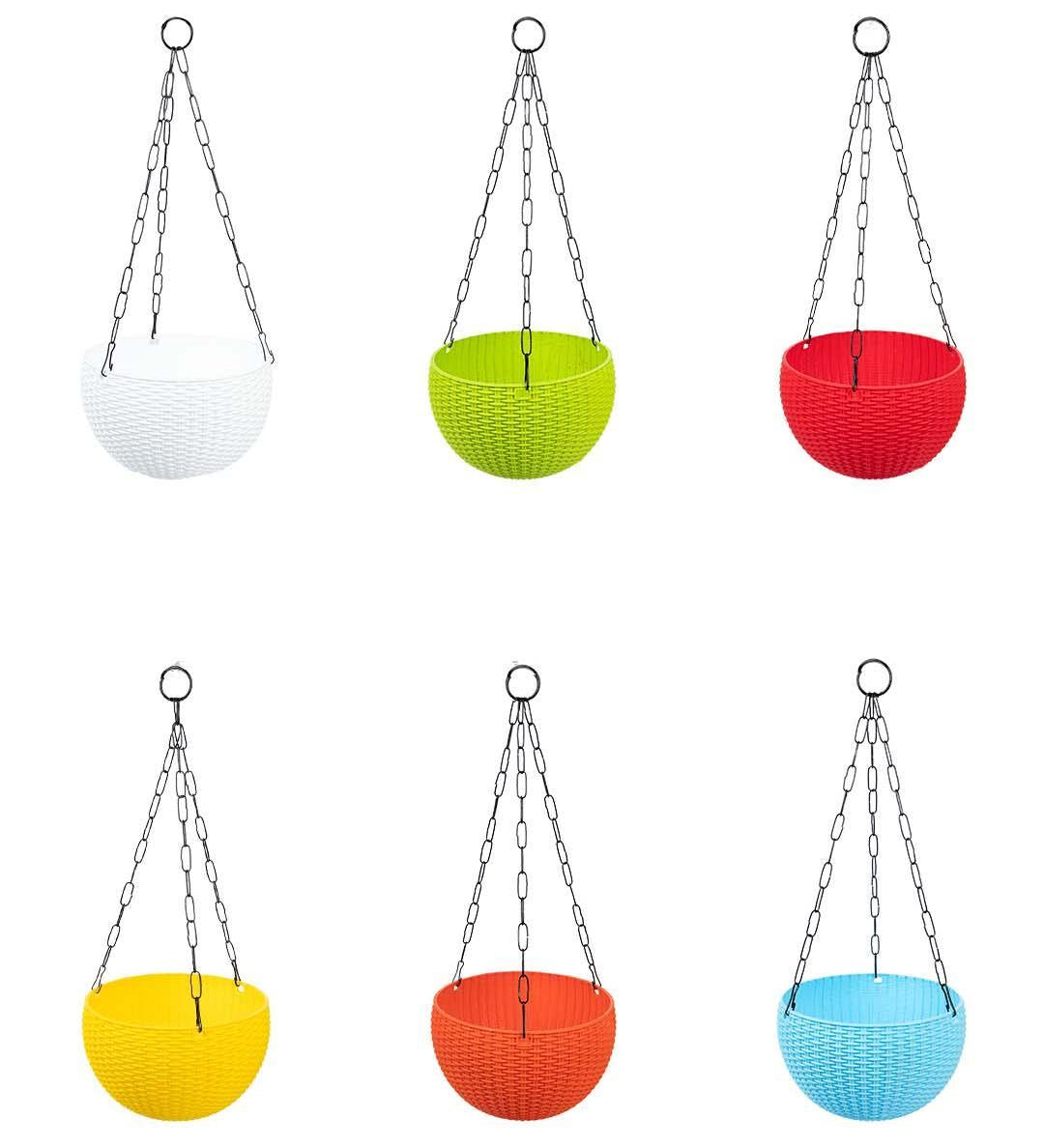 Euro Hanging Pots, Assorted Colours, Plastic, Set of 6 - MARKET 99