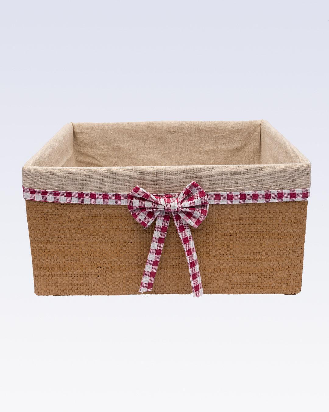 Fabric Basket, for Home Storage, Gingham Print Ribbon, Natural Colour, Paper &Fabric, Set of 3 - MARKET 99