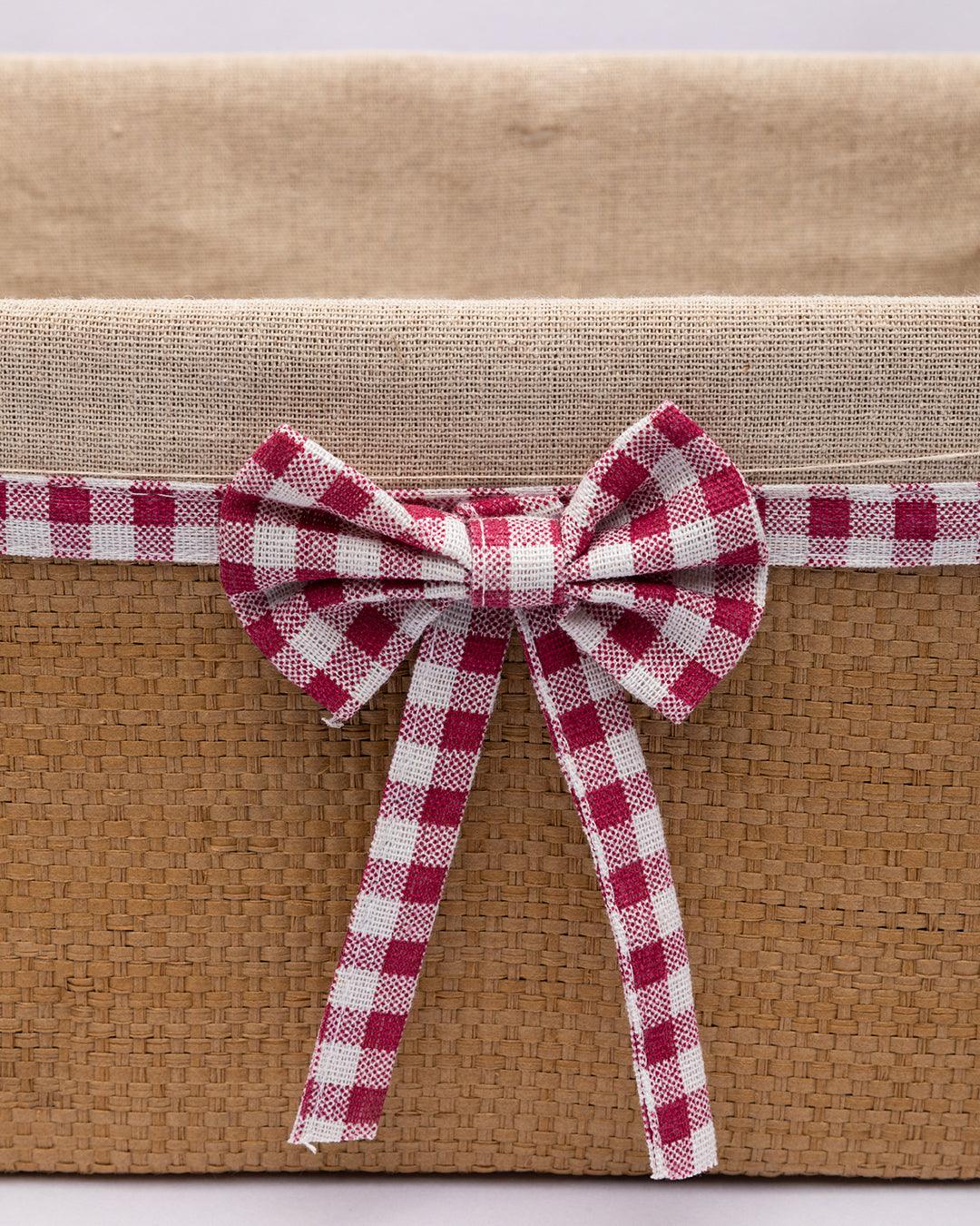 Fabric Basket, for Home Storage, Gingham Print Ribbon, Natural Colour, Paper &Fabric, Set of 3 - MARKET 99