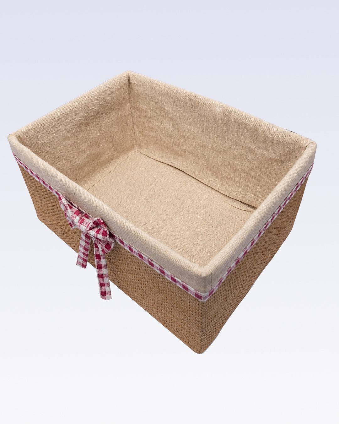 Fabric Basket, for Home Storage, Gingham Print Ribbon, Natural Colour, Paper &Fabric, Set of 3 - MARKET 99