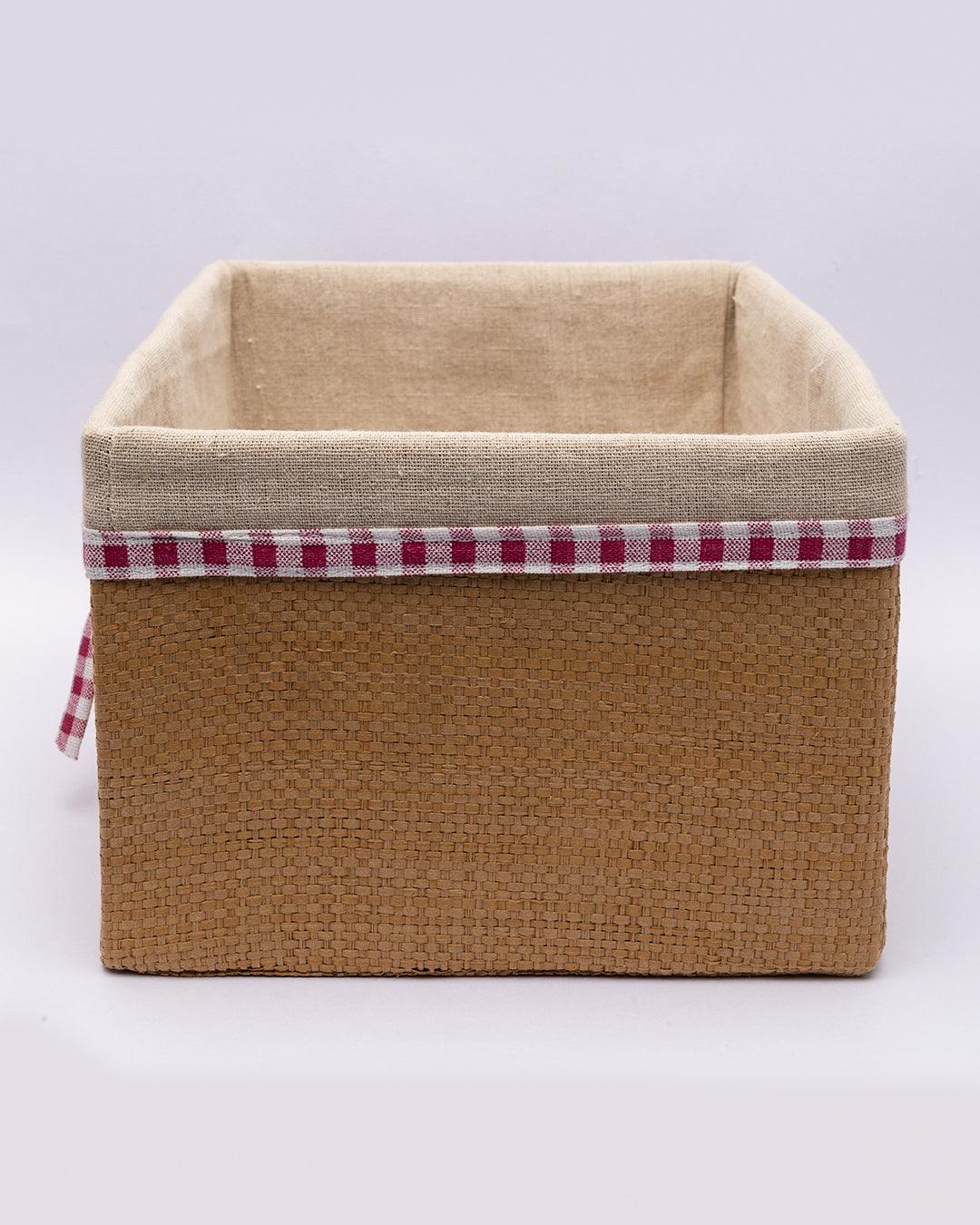 Fabric Basket, for Home Storage, Gingham Print Ribbon, Natural Colour, Paper &Fabric, Set of 3 - MARKET 99