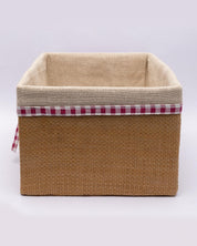 Fabric Basket, for Home Storage, Gingham Print Ribbon, Natural Colour, Paper &Fabric, Set of 3 - MARKET 99