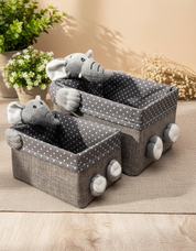 Fabric Toy Basket, for Home Storage, Elephant, Grey, Paper & Fabric, Set of 2