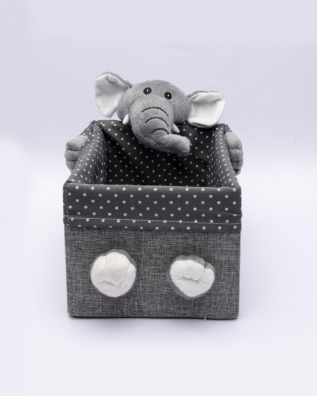 Fabric Toy Basket, for Home Storage, Elephant, Grey, Paper & Fabric, Set of 2 - MARKET 99