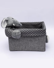 Fabric Toy Basket, for Home Storage, Elephant, Grey, Paper & Fabric, Set of 2 - MARKET 99