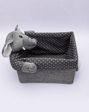 Fabric Toy Basket, for Home Storage, Elephant, Grey, Paper & Fabric, Set of 2 - MARKET 99