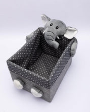 Fabric Toy Basket, for Home Storage, Elephant, Grey, Paper & Fabric, Set of 2 - MARKET 99