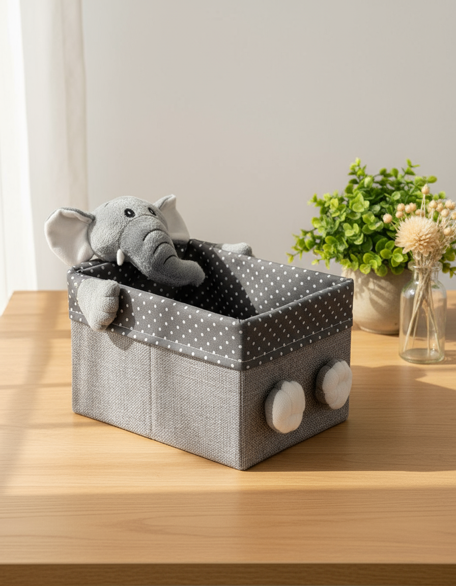 Fabric Toy Basket, for Home Storage, Elephant, Grey, Paper & Fabric, Set of 2