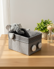 Fabric Toy Basket, for Home Storage, Elephant, Grey, Paper & Fabric, Set of 2