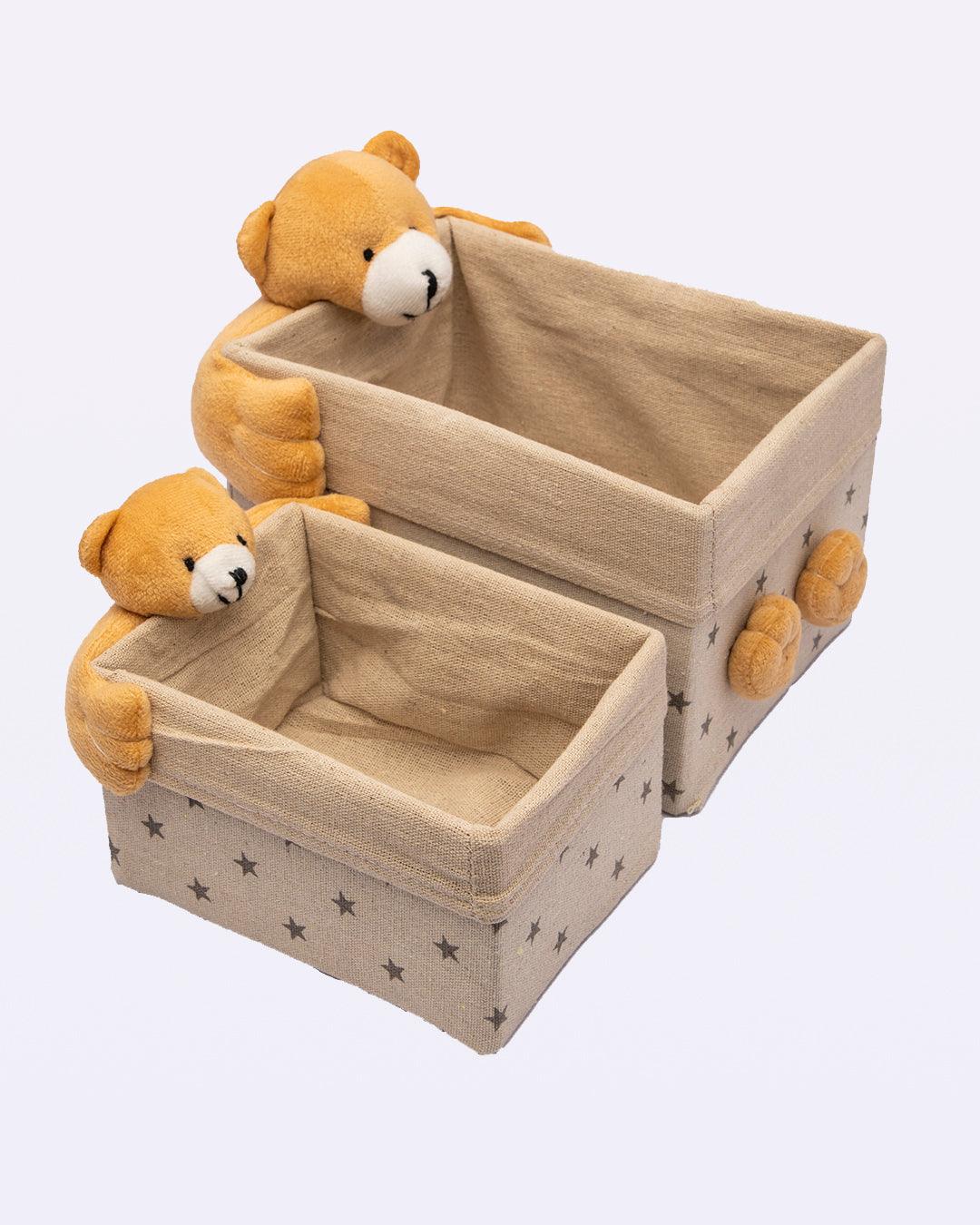 Fabric Toy Basket, for Home Storage, Teddy Bear, Brown, Paper & Fabric, Set of 2 - MARKET 99