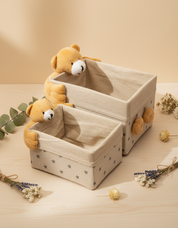 Fabric Toy Basket, for Home Storage, Teddy Bear, Brown, Paper & Fabric, Set of 2