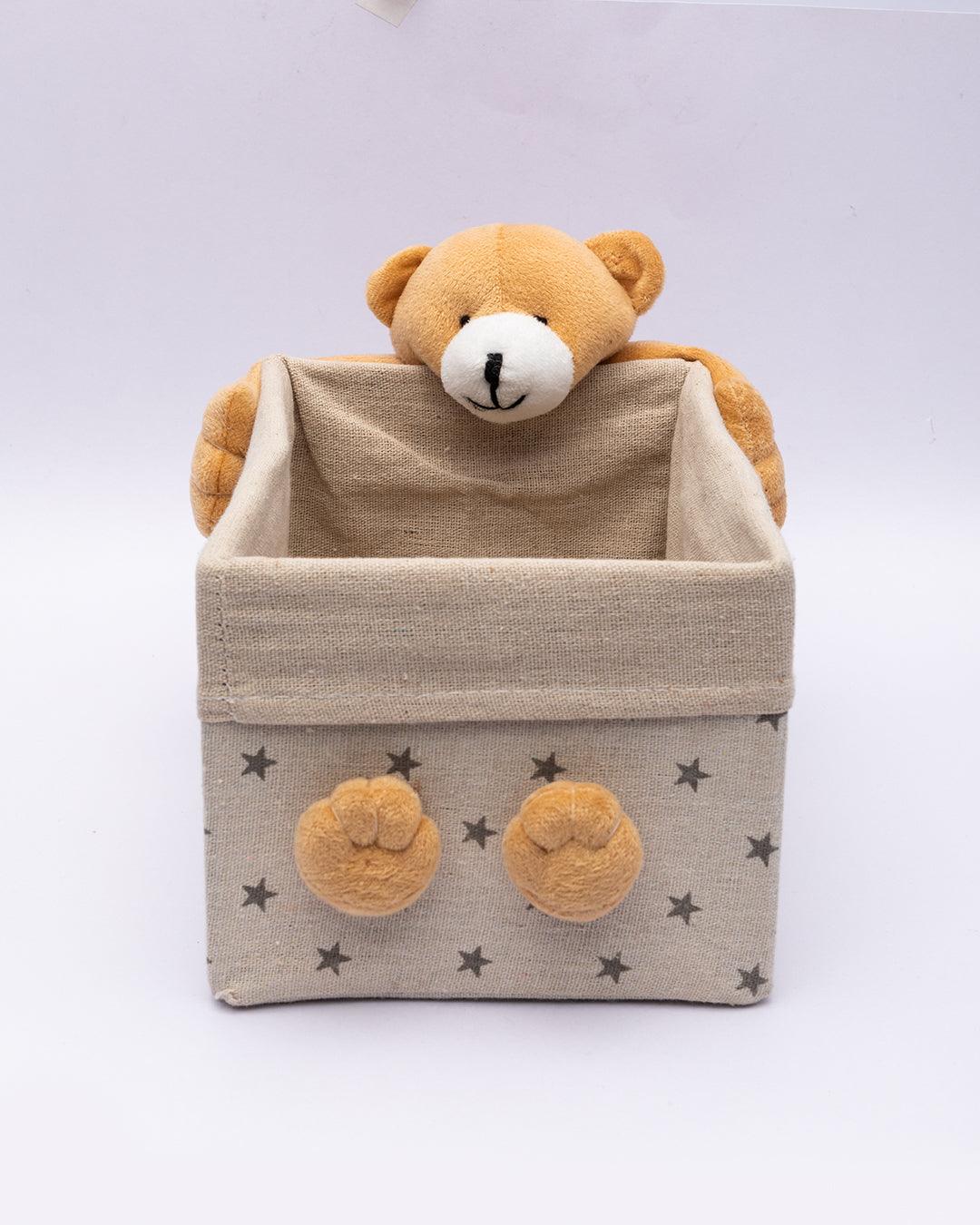 Fabric Toy Basket, for Home Storage, Teddy Bear, Brown, Paper & Fabric, Set of 2 - MARKET 99