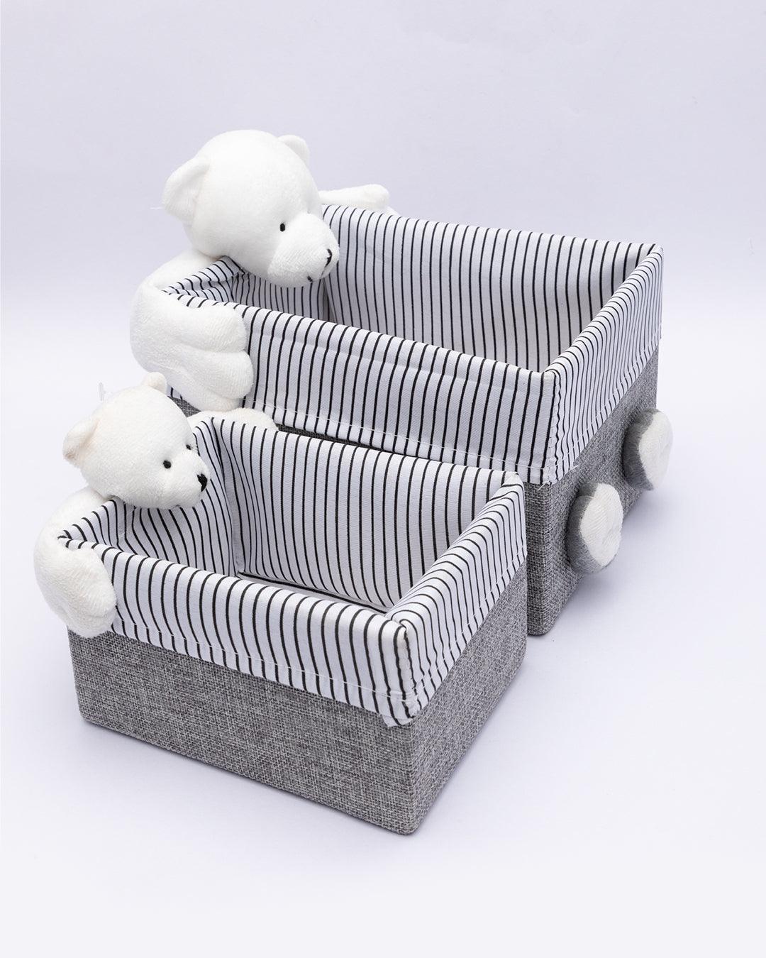 Fabric Toy Basket, for Home Storage, Teddy Bear, Grey, Paper & Fabric, Set of 2 - MARKET 99