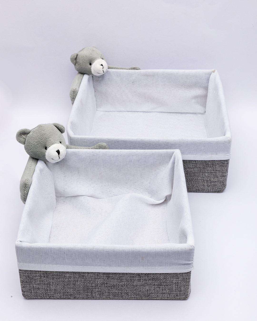 Fabric Toy Basket, for Home Storage, Teddy Bear, Grey, Paper & Fabric, Set of 2 - MARKET 99