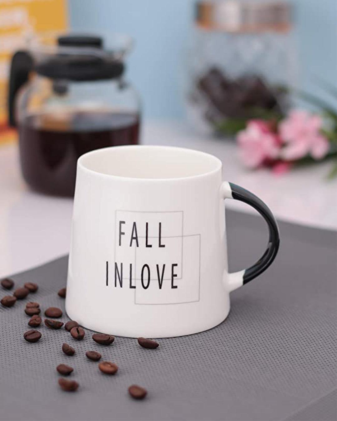 'FALL IN LOVE' Graphic Print Ceramic Tea & Coffee Mug ( 400 mL, Microwave Safe) - MARKET 99